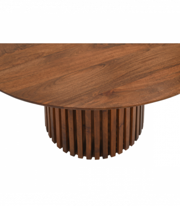 Slatted Mango Wood Round Dining Table 4 To 6 Seater