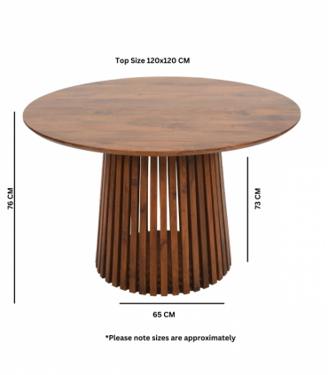 Slatted Mango Wood Round Dining Table 4 To 6 Seater