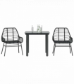 vidaXL 3 Piece Garden Dining Set Black Poly Rattan Glass