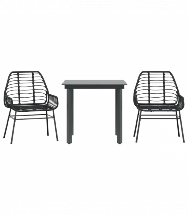vidaXL 3 Piece Garden Dining Set Black Poly Rattan Glass