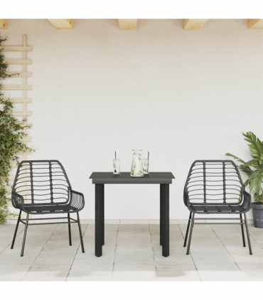 vidaXL 3 Piece Garden Dining Set Black Poly Rattan Glass