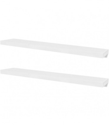 2 White MDF Floating Wall Display Shelves Book/DVD Storage