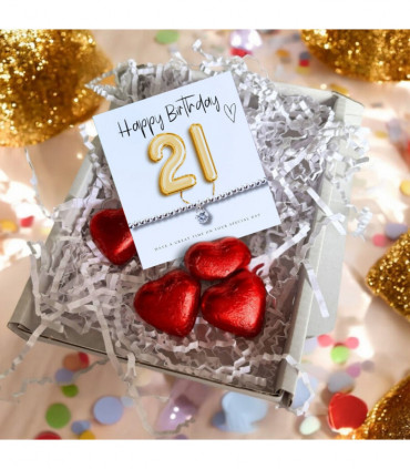 21st Birthday Cubic Zirconia Silver Bracelet & Gold Balloons Mini Gift Hamper