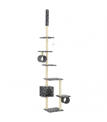 Cat Tree with Sisal Scratching Posts 260 cm Grey Paw Prints