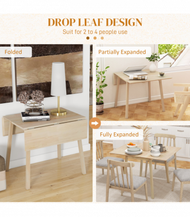 Extendable Kitchen Table for 2-4, Folding Drop Leaf Dining Table for Small Space