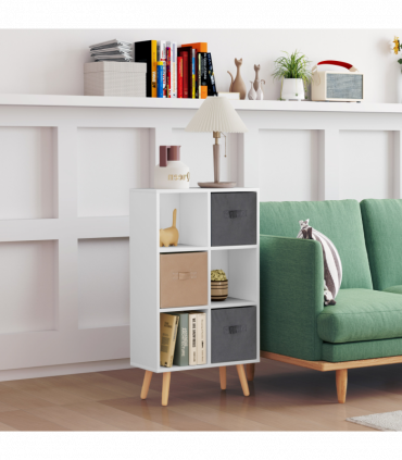 HOMCOM Freestanding 6 Cube Storage Cabinet Unit Bookcase w/ 3 Drawer White