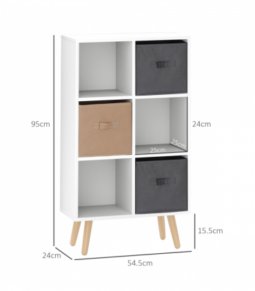HOMCOM Freestanding 6 Cube Storage Cabinet Unit Bookcase w/ 3 Drawer White