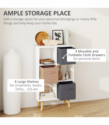 HOMCOM Freestanding 6 Cube Storage Cabinet Unit Bookcase w/ 3 Drawer White