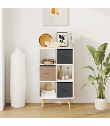 HOMCOM Freestanding 6 Cube Storage Cabinet Unit Bookcase w/ 3 Drawer White