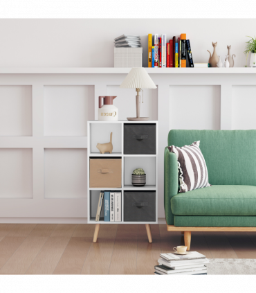 HOMCOM Freestanding 6 Cube Storage Cabinet Unit Bookcase w/ 3 Drawer White