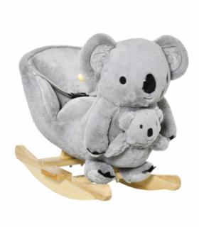 Kids Plush Ride-On Rocking Horse Koala Toy Grey Fabric 50H x 60L x 33Wcm