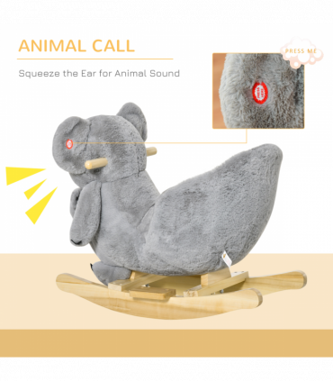 Kids Plush Ride-On Rocking Horse Koala Toy Grey Fabric 50H x 60L x 33Wcm