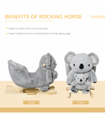 Kids Plush Ride-On Rocking Horse Koala Toy Grey Fabric 50H x 60L x 33Wcm