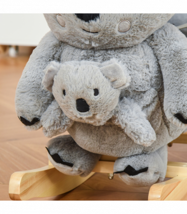 Kids Plush Ride-On Rocking Horse Koala Toy Grey Fabric 50H x 60L x 33Wcm