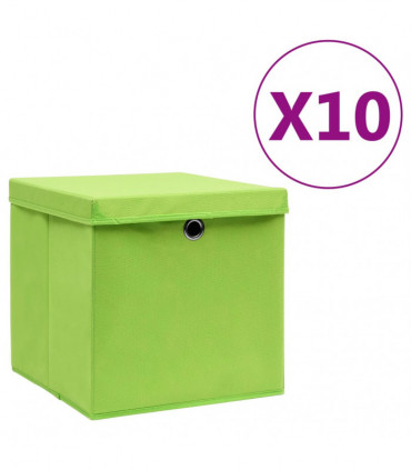 vidaXL Storage Boxes with Covers 10 pcs 28x28x28 cm Green
