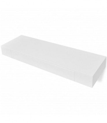 White MDF Floating Wall Display Shelf 1 Drawer Book/DVD Storage