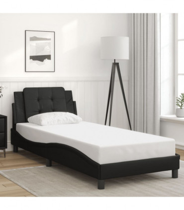 vidaXL Bed Frame with Headboard Black 100x200 cm Faux Leather