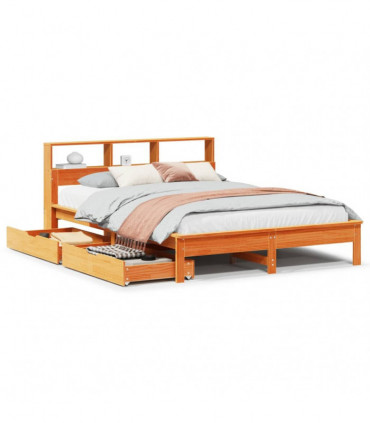 vidaXL Bookcase Bed without Mattress Wax Brown 120x190 cm Small Double Solid Wood Pine