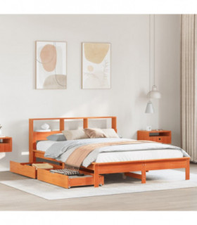 vidaXL Bookcase Bed without Mattress Wax Brown 135x190 cm Double Solid Wood Pine
