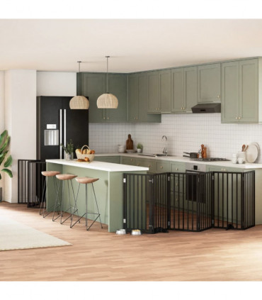 vidaXL Dog Gate with Door Foldable 12 Panels Black 600 cm Poplar Wood