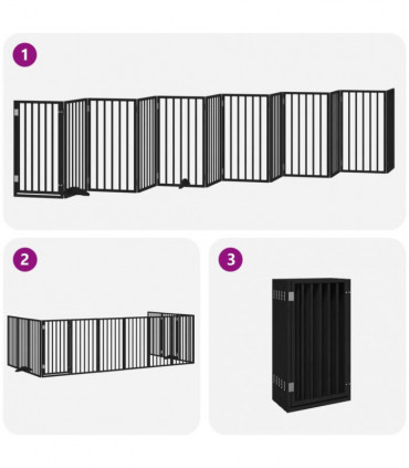 vidaXL Dog Gate with Door Foldable 12 Panels Black 600 cm Poplar Wood