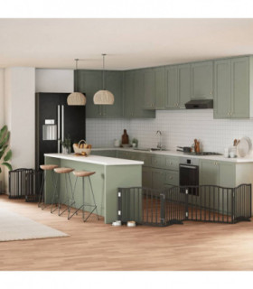 vidaXL Dog Gate with Door Foldable 12 Panels Black 960 cm Poplar Wood