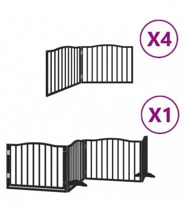 vidaXL Dog Gate with Door Foldable 12 Panels Black 960 cm Poplar Wood
