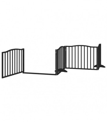 vidaXL Dog Gate with Door Foldable 12 Panels Black 960 cm Poplar Wood