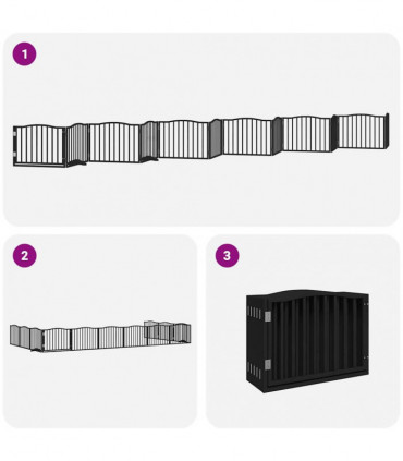 vidaXL Dog Gate with Door Foldable 12 Panels Black 960 cm Poplar Wood