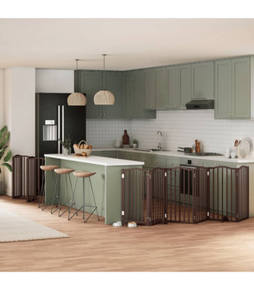 vidaXL Dog Gate with Door Foldable 12 Panels Brown 600 cm Poplar Wood