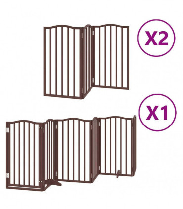 vidaXL Dog Gate with Door Foldable 12 Panels Brown 600 cm Poplar Wood