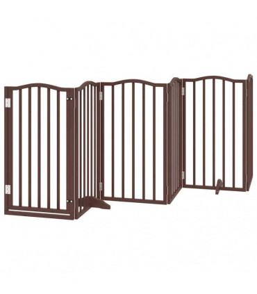 vidaXL Dog Gate with Door Foldable 12 Panels Brown 600 cm Poplar Wood