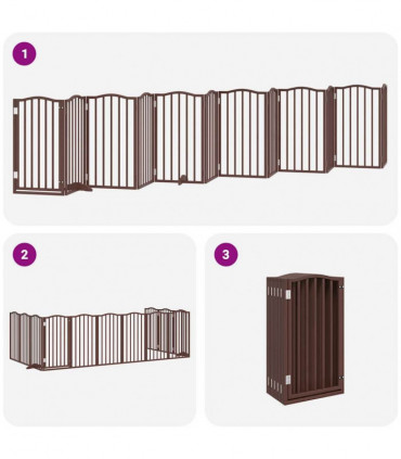 vidaXL Dog Gate with Door Foldable 12 Panels Brown 600 cm Poplar Wood