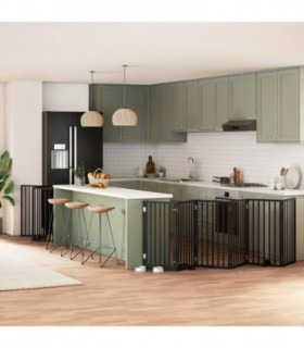 vidaXL Dog Gate with Door Foldable 15 Panels Black 750 cm Poplar Wood