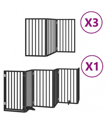 vidaXL Dog Gate with Door Foldable 15 Panels Black 750 cm Poplar Wood