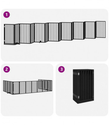 vidaXL Dog Gate with Door Foldable 15 Panels Black 750 cm Poplar Wood