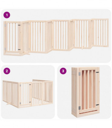 vidaXL Dog Gate with Door Foldable 9 Panels 450 cm Poplar Wood