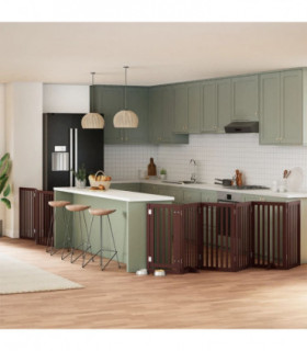 vidaXL Dog Gate with Door Foldable 9 Panels Brown 450 cm Poplar Wood