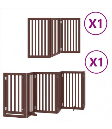 vidaXL Dog Gate with Door Foldable 9 Panels Brown 450 cm Poplar Wood