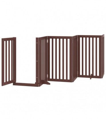 vidaXL Dog Gate with Door Foldable 9 Panels Brown 450 cm Poplar Wood