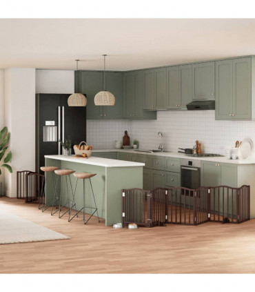 vidaXL Dog Gate with Door Foldable 9 Panels Brown 450 cm Poplar Wood