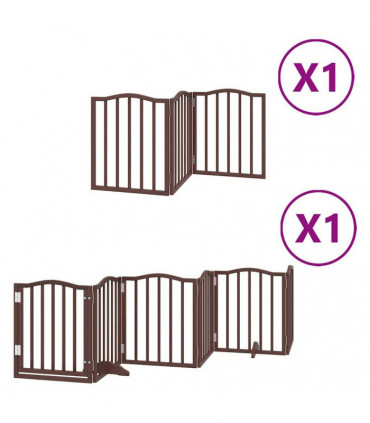 vidaXL Dog Gate with Door Foldable 9 Panels Brown 450 cm Poplar Wood