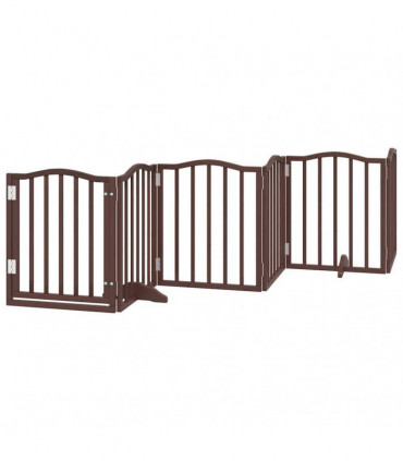 vidaXL Dog Gate with Door Foldable 9 Panels Brown 450 cm Poplar Wood