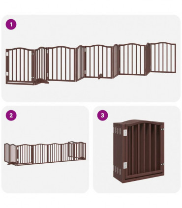 vidaXL Dog Gate with Door Foldable 9 Panels Brown 450 cm Poplar Wood