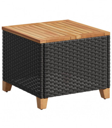 vidaXL Garden Table Black 45x45x37 cm Poly Rattan Acacia Wood