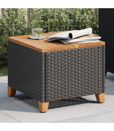 vidaXL Garden Table Black 45x45x37 cm Poly Rattan Acacia Wood