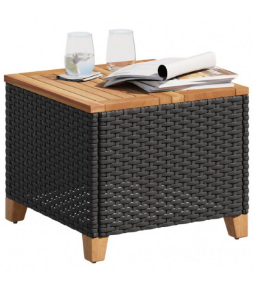 vidaXL Garden Table Black 45x45x37 cm Poly Rattan Acacia Wood