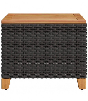 vidaXL Garden Table Black 45x45x37 cm Poly Rattan Acacia Wood