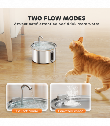 PawHut 2.5L Cat Water Fountain for Drinking Stainless Steel Ultra-Silent
