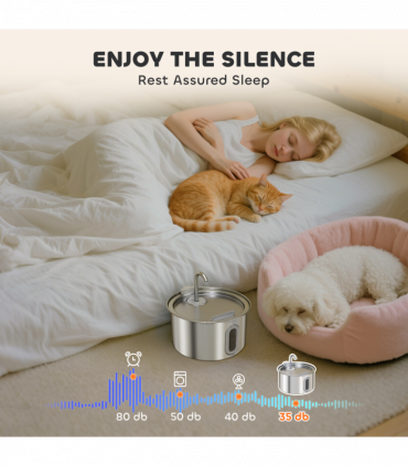 PawHut 2.5L Cat Water Fountain for Drinking Stainless Steel Ultra-Silent